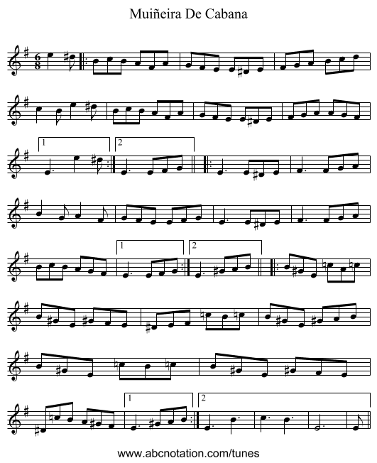 Muiñeira De Cabana - staff notation