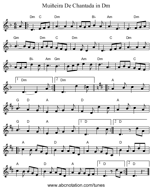 Muiñeira De Chantada in Dm - staff notation