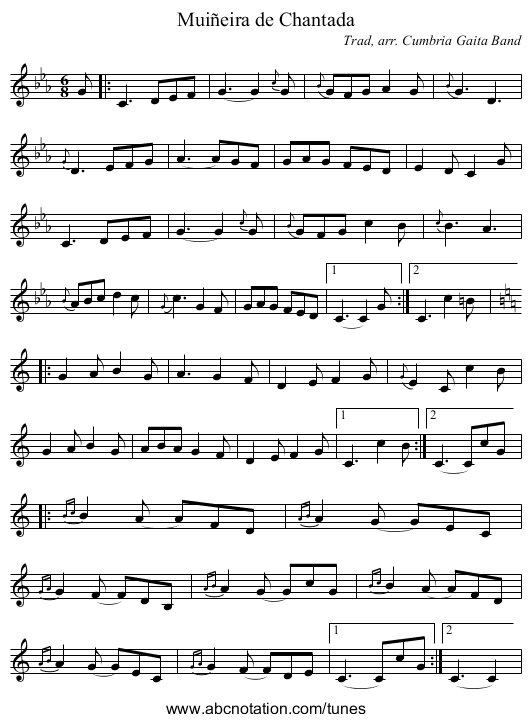 Muiñeira de Chantada - staff notation
