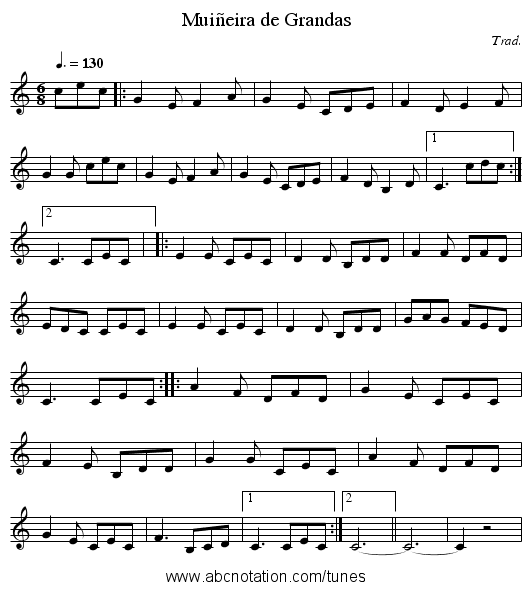 Muiñeira de Grandas - staff notation