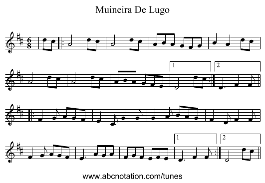 Muineira De Lugo - staff notation