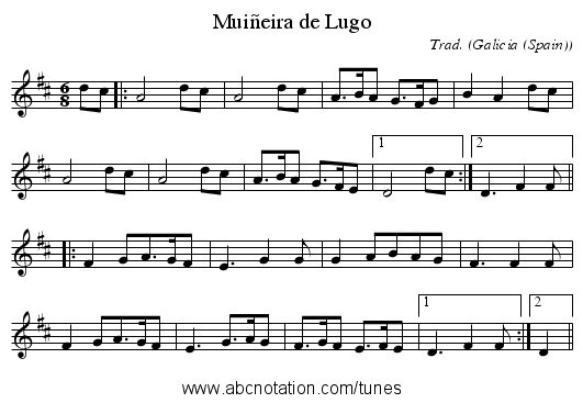 Muiñeira de Lugo - staff notation