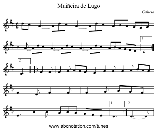 Muiñeira de Lugo - staff notation
