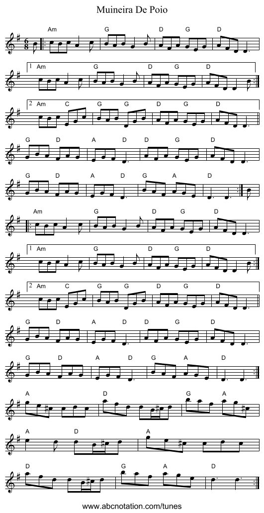 Muineira De Poio - staff notation