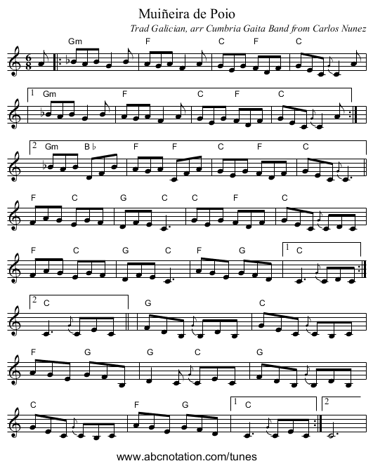 Muiñeira de Poio - staff notation