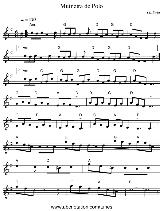 Muineira de Polo - staff notation