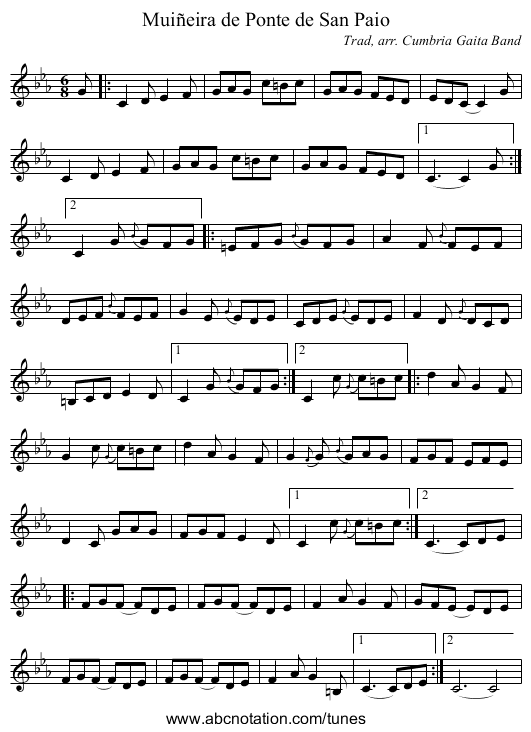Muiñeira de Ponte de San Paio - staff notation
