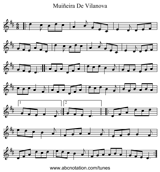 Muiñeira De Vilanova - staff notation