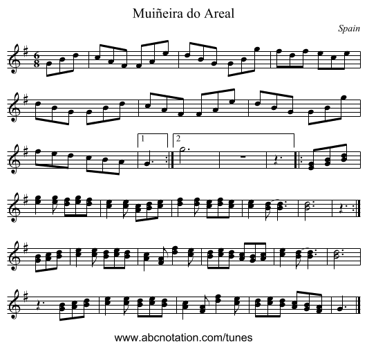 Muiñeira do Areal - staff notation