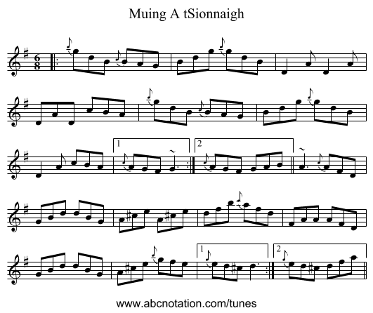 Muing A tSionnaigh - staff notation