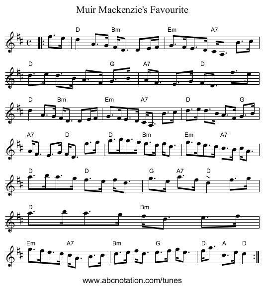 Muir Mackenzie's Favourite - staff notation