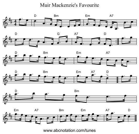 Muir Mackenzie's Favourite - staff notation