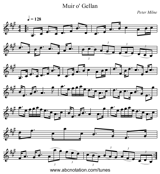 Muir o' Gellan - staff notation