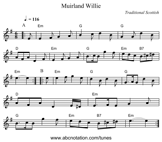 Muirland Willie - staff notation