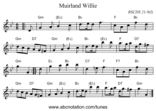 Muirland Willie - staff notation