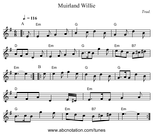 Muirland Willie - staff notation