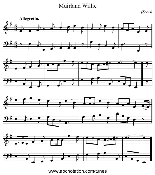 Muirland Willie - staff notation