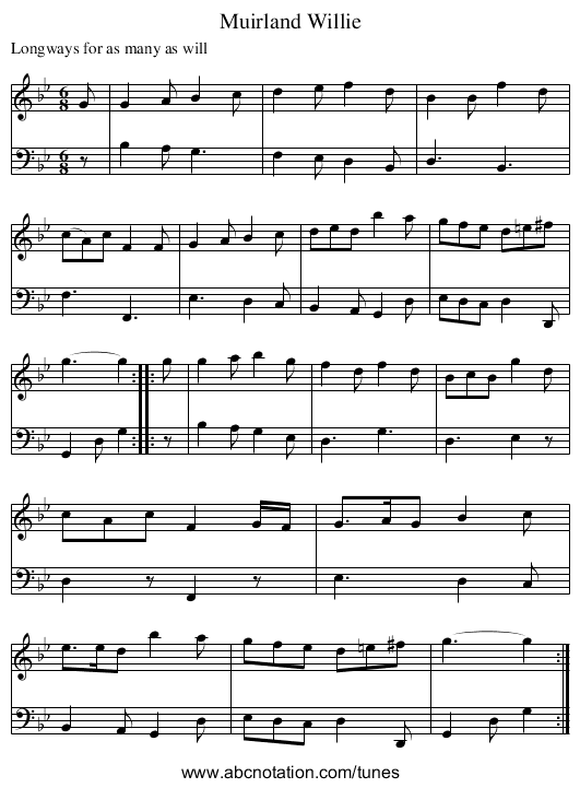 Muirland Willie - staff notation