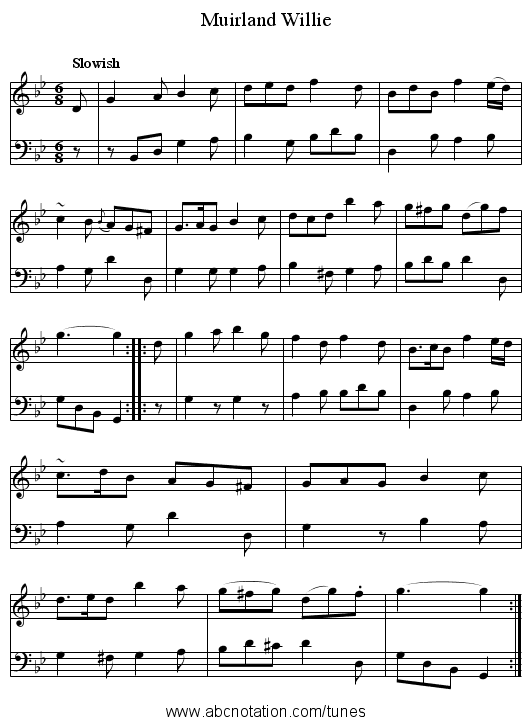 Muirland Willie - staff notation