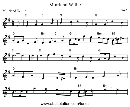 Muirland Willie - staff notation