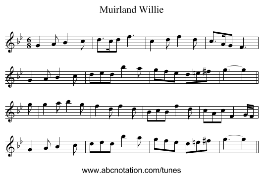 Muirland Willie - staff notation