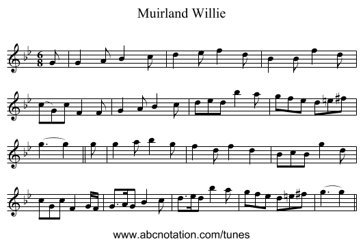 Muirland Willie - staff notation