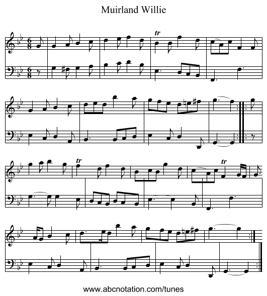 Muirland Willie - staff notation