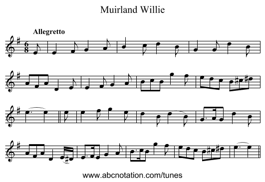 Muirland Willie - staff notation