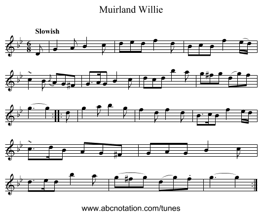 Muirland Willie - staff notation