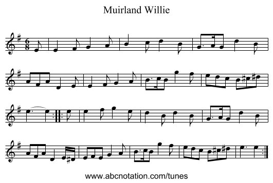 Muirland Willie - staff notation