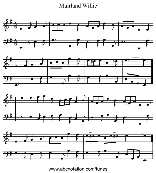 Muirland Willie - staff notation