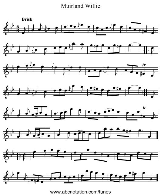 Muirland Willie - staff notation