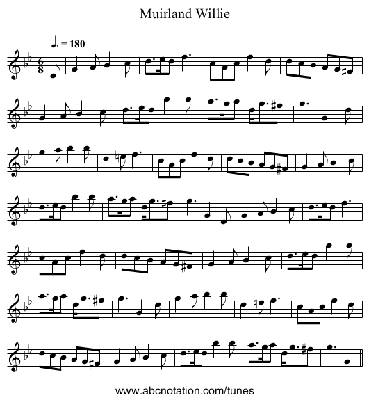 Muirland Willie - staff notation