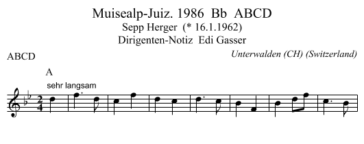 Muisealp-Juiz. 1986  Bb  ABCD - staff notation