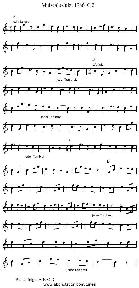 Muisealp-Juiz. 1986  C 2+ - staff notation