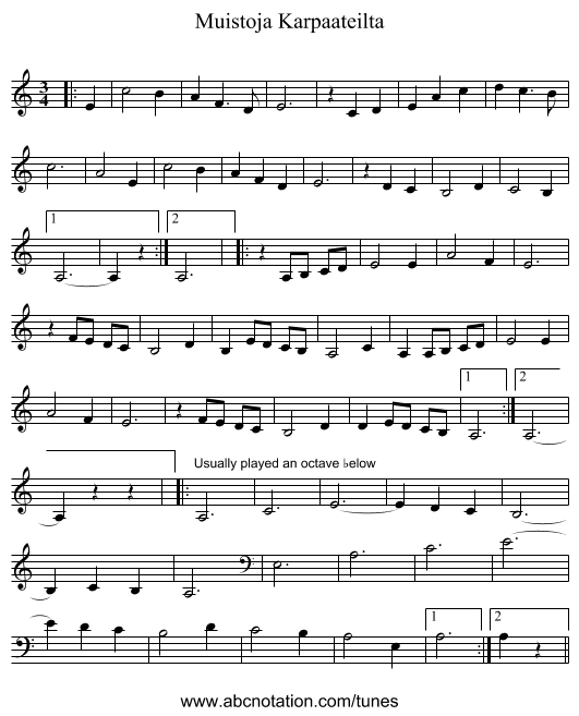 Muistoja Karpaateilta - staff notation