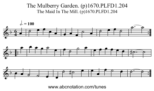 Mulberry Garden. (p)1670.PLFD1.204, The - staff notation