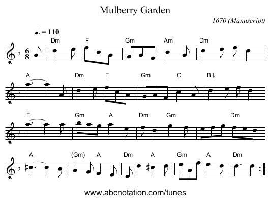 Mulberry Garden - staff notation
