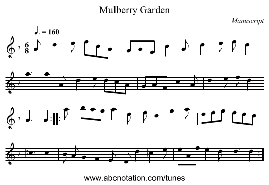 Mulberry Garden - staff notation