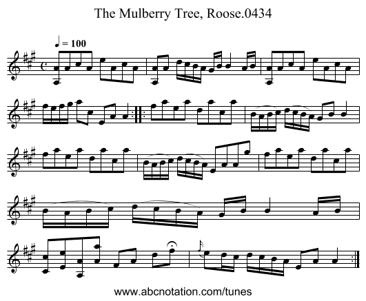Mulberry Tree, Roose.0434, The - staff notation