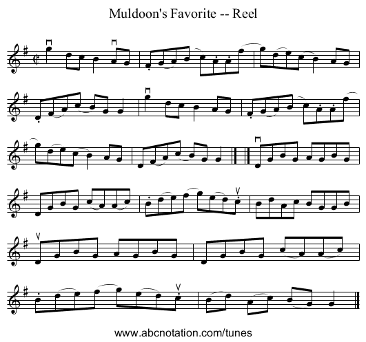 Muldoon's Favorite -- Reel - staff notation