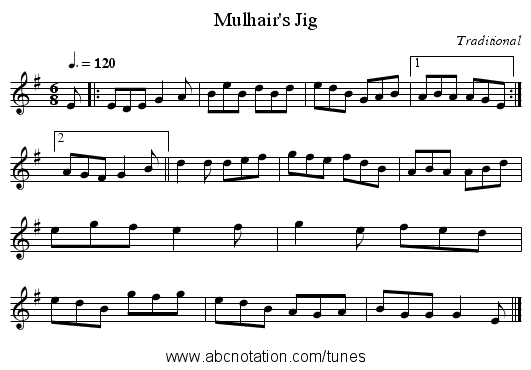 Mulhair's Jig - staff notation