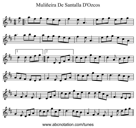 Muliñeira De Santalla D'Ozcos - staff notation