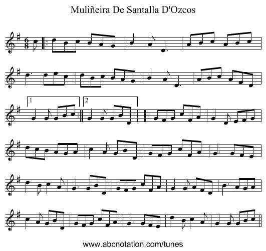 Muliñeira De Santalla D'Ozcos - staff notation