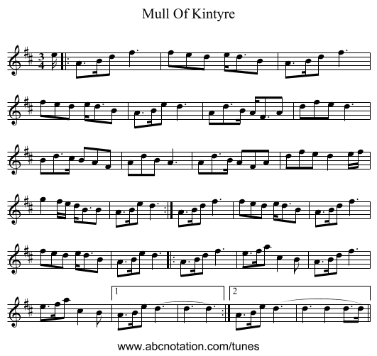 Mull Of Kintyre - staff notation