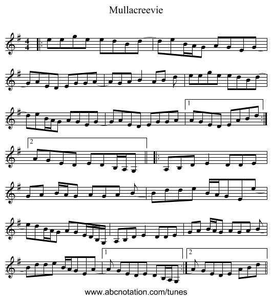 Mullacreevie - staff notation