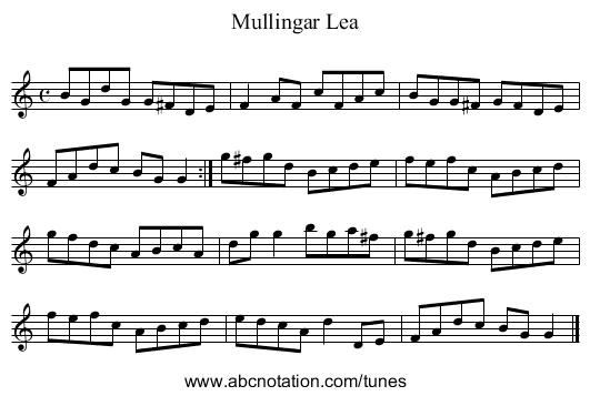 Mullingar Lea - staff notation