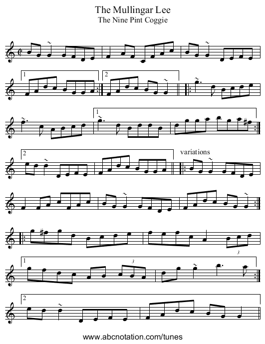 Mullingar Lee, The - staff notation