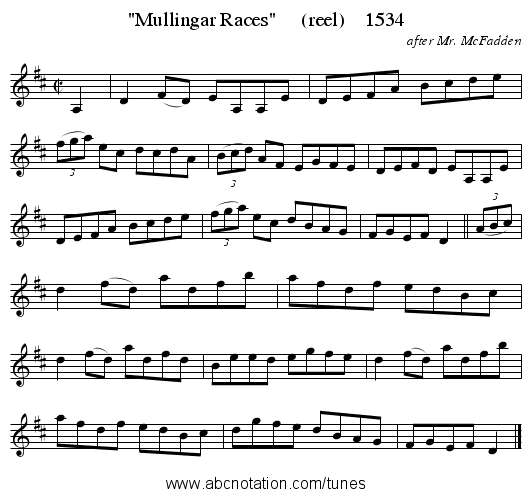 Mullingar Races     (reel)    1534 - staff notation