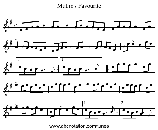 Mullin's Favourite - staff notation
